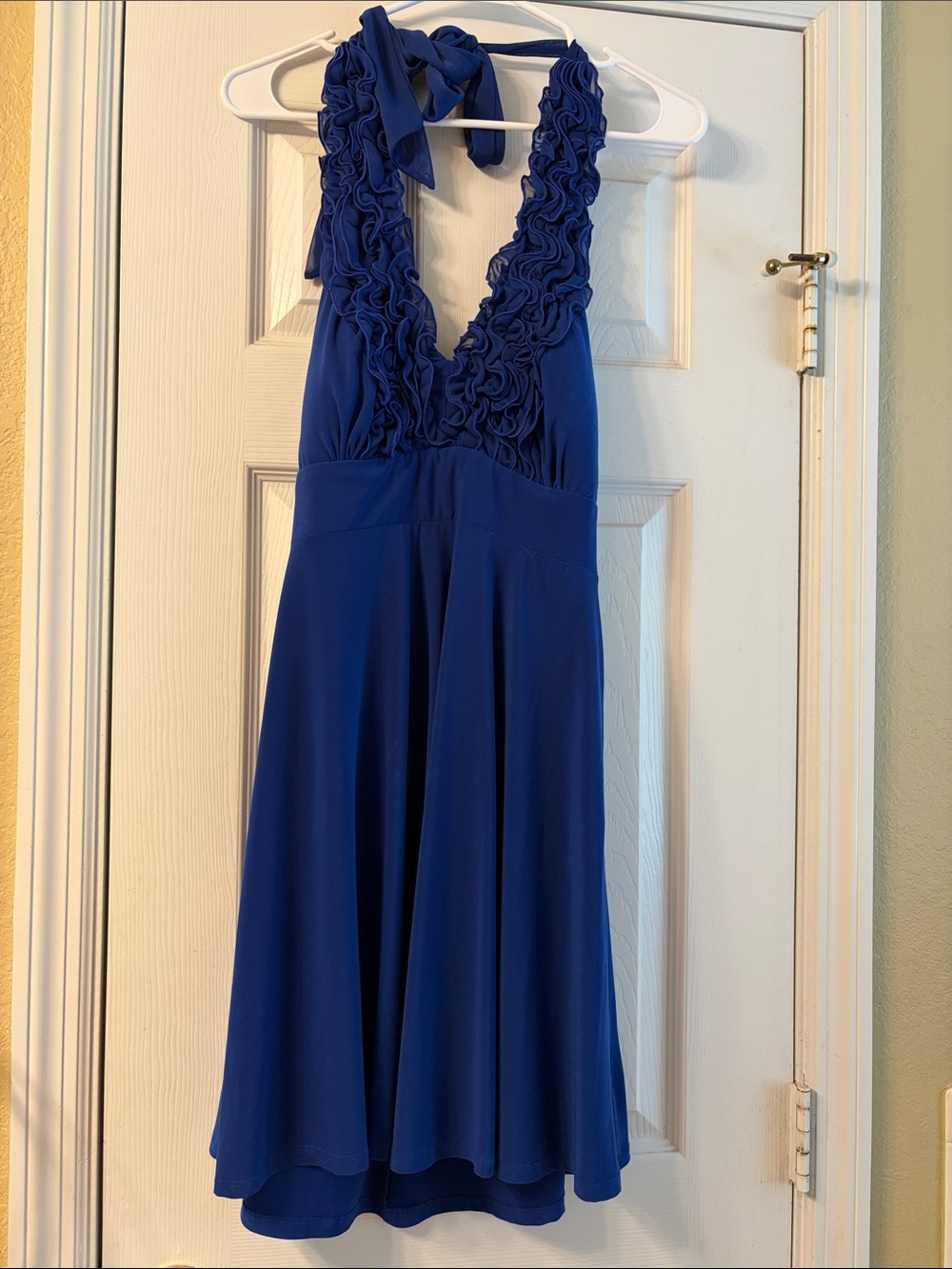 Blu Sage Vibrant Blue Halter Dress with Ruffle Detail